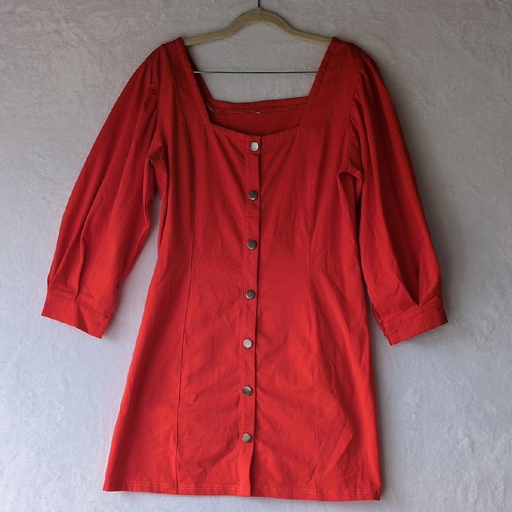Bright Orange Long Sleeve Button Mini Dress Size XS‎